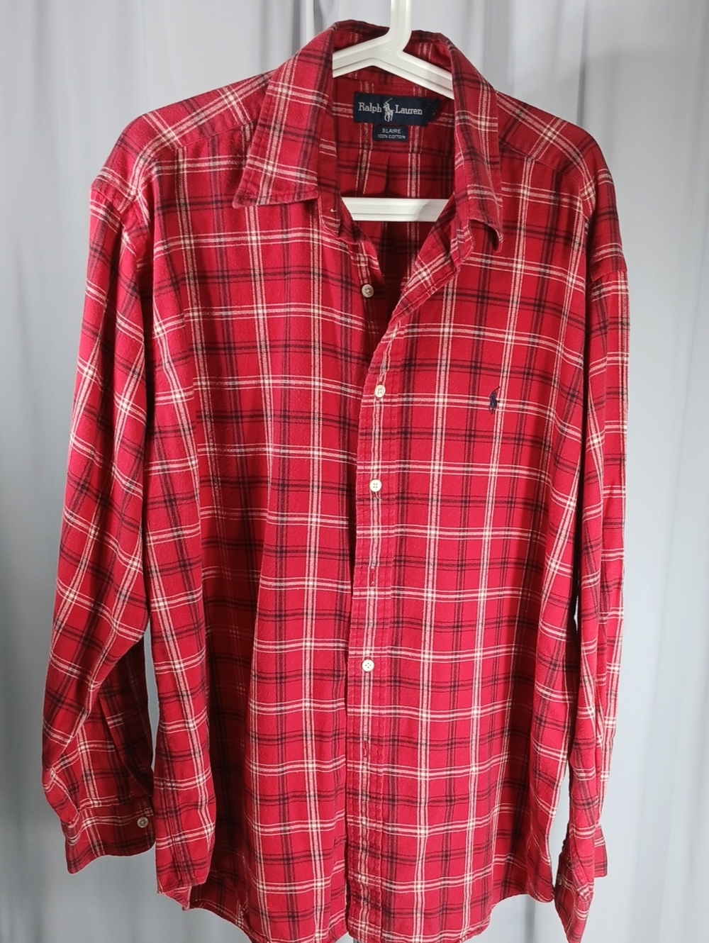 Ralph Lauren Red Plaid mens Long-Sleeve Button-Down flannel Shirt